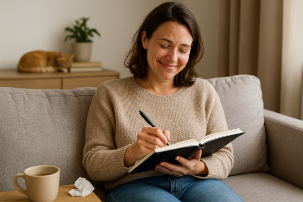 Femme qui libère ses émotions en écrivant dans un carnet